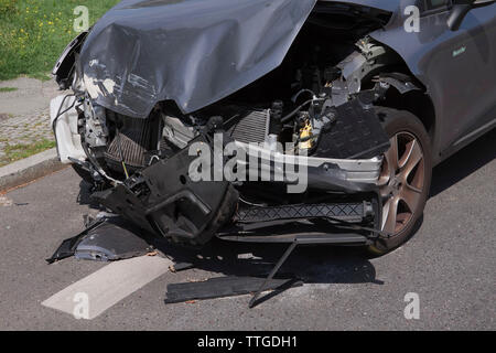 Silver Renault Clio, rear-end accident in Berlin Stock Photo