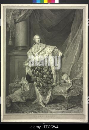 Louis XVI, King of France, engraving by Johann Gotthard von Mueller based on an ad vivum painting by Joseph Siffred Duplessis, Additional-Rights-Clearance-Info-Not-Available Stock Photo