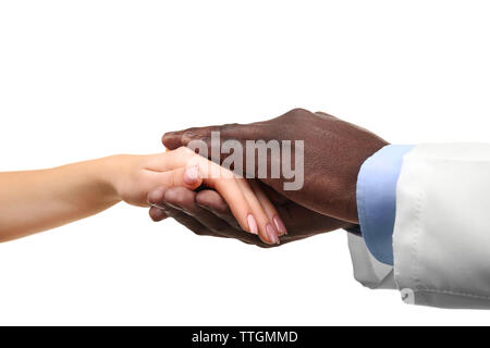 Handshake between doctor and patient isolated on white Stock Photo