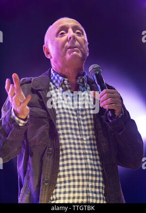 English comedian, Jasper Carrott performing at Fairport's Cropredy convention, Cropredy Oxfordshire, UK Stock Photo