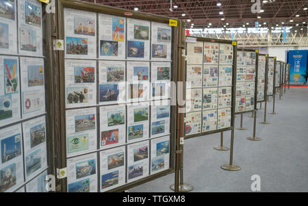 16 June 2019, Wuhan China : stamps exhibit alley at the China 2019 World stamp exhibition in Wuhan Stock Photo