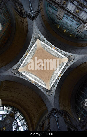 Directly below shot of ceiling at Antwerp Central Station Stock Photo