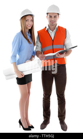 Two architects at work isolated on white Stock Photo