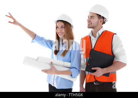Two architects at work isolated on white Stock Photo
