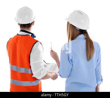 Two architects at work isolated on white Stock Photo