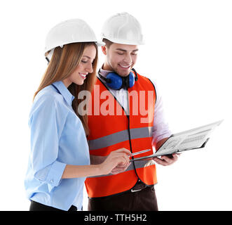 Two architects at work isolated on white Stock Photo
