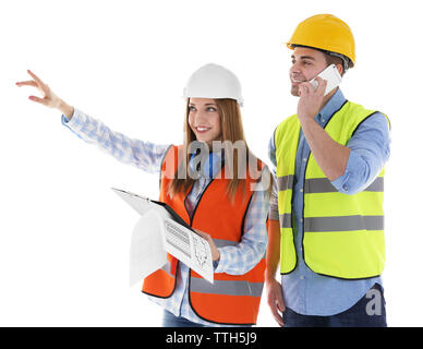 Two architects at work isolated on white Stock Photo