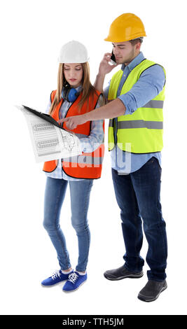 Two architects at work isolated on white Stock Photo