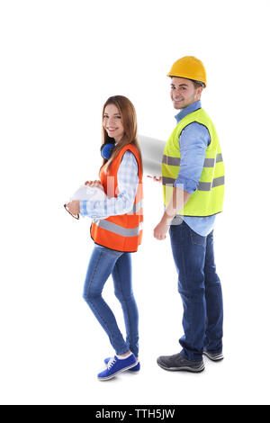 Two architects at work isolated on white Stock Photo