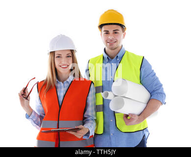 Two architects at work isolated on white Stock Photo