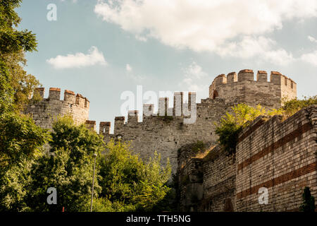 The ancient city walls of Constantinople in Istanbul, Turkey Stock Photo
