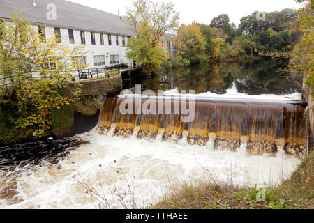 The Dam and Falls on the Charles River, by the Old Silk Mill, Newton Massachusettes Stock Photo