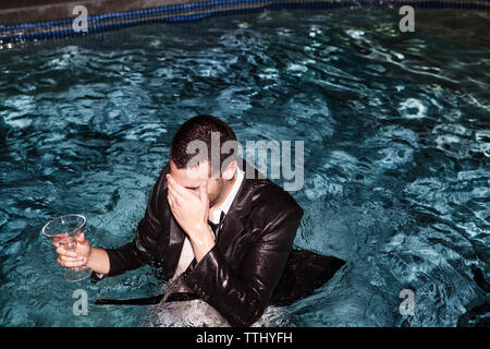 High angle view of man in swimming pool Stock Photo