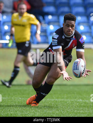 Salford, UK, 16 6 2019. 16 June 2019. AJ Bell Stadium, Salford, England; Rugby League Betfred Super League, Salford Red Devils vs Wakefield Trinity;   Derrell Olpherts of Salford Red Devils.  Dean Williams/RugbyPixUK Stock Photo