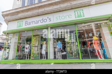 London / UK - June 15th 2019 - Barnardo's charity store front on Stockwell Road, Brixton. Barnardo's is a British charity founded in 1866, to care for
