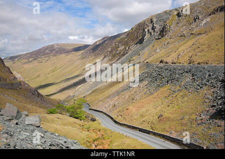 Looking down the pass from Honister slate mine to Gatesgarthdale Valley Lake District National Park Cumbria England UK United Kingdom GB Great Britain Stock Photo