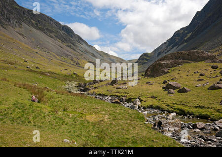 Looking up Honister Pass from Gatesgarthdale Valley Lake District National Park Cumbria England UK United Kingdom GB Great Britain Stock Photo