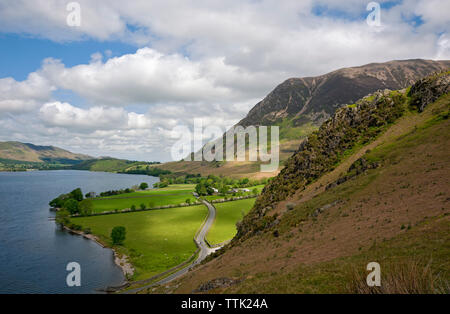 View of Grasmoor and Hause Point at Crummock Water in spring summer Lake District National Park Cumbria England UK United Kingdom GB Great Britain