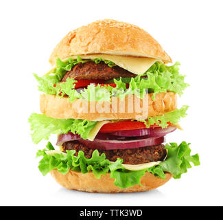 Double hamburger isolated on white Stock Photo
