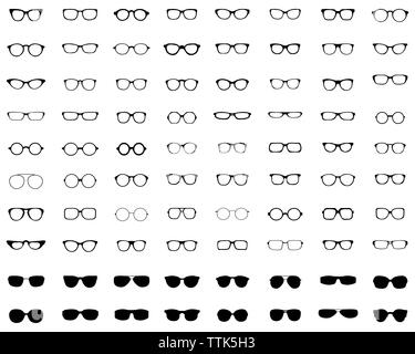 Black silhouettes of different eyeglasses on a white background Stock Photo