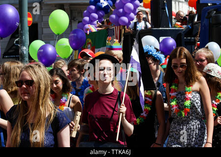People at Helsinki Pride Parade 2016 in Helsinki, Finland Stock Photo