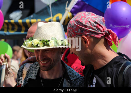 Men at Helsinki Pride Parade 2016 in Helsinki, Finland Stock Photo