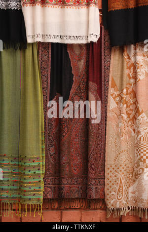 Assorted shawls at a market stall, Dilli Haat, New Delhi, India Stock Photo