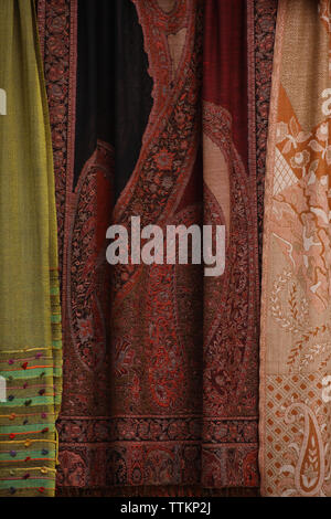 Assorted shawls at a market stall, Dilli Haat, New Delhi, India Stock Photo