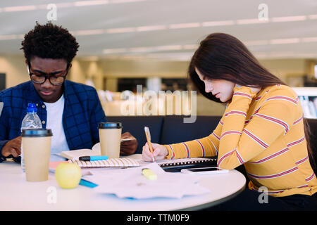 University students studying while sitting in library Stock Photo