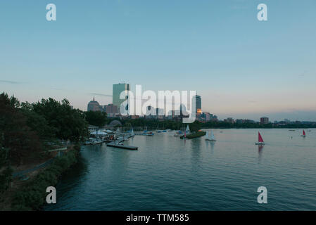 Charles river by buildings .at dusk Stock Photo