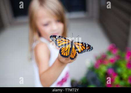 Close-up of girl holding butterfly Stock Photo