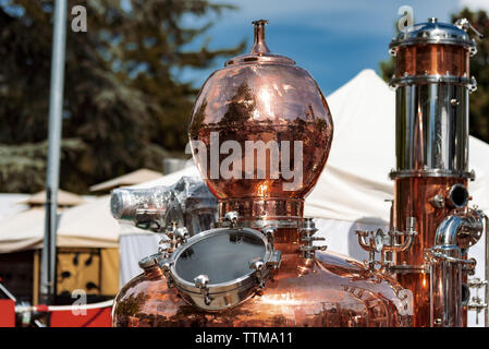 Alcohol distillation equipment, modern spirit distilling boiler Stock Photo