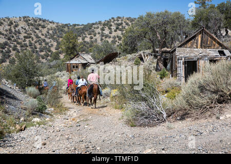 USA, Nevada, Wells, guests can participate in Horse-Back Riding Excursions during their stay at Mustang Monument, A sustainable luxury eco friendly re Stock Photo
