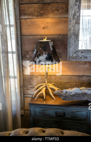 USA, Nevada, Wells, Inside one of the Safari Cottages at Mustang Monument, A sustainable luxury eco friendly resort and preserve for wild horses, Savi Stock Photo