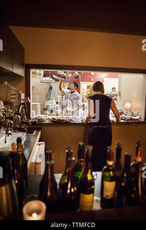 USA, Oregon, Willamette Valley, interior view of the kitchen at Nick's Italian Cafe in McMinville Stock Photo