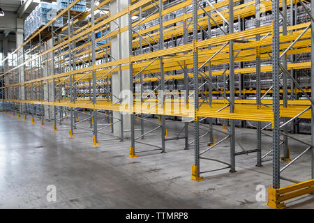 Metallic racks in warehouse Stock Photo