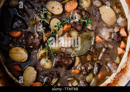 Overhead view of beef stew in bowl Stock Photo
