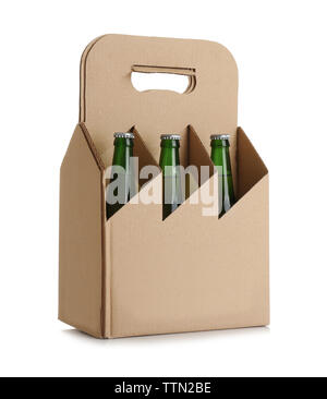 Paper beer package on white background Stock Photo - Alamy