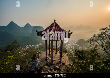 High angle view of gazebo against sky during sunrise Stock Photo