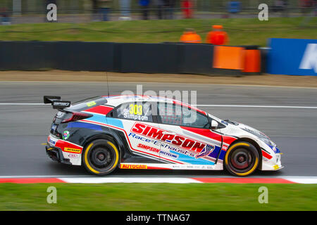 Honda Civic Type R on track, British Touring Car Championship (BTCC), Brands Hatch, first race weekend of the season, April 2019 Stock Photo