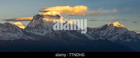 Panorama of Dhaulagiri  summit and  clouds during sunrise Stock Photo