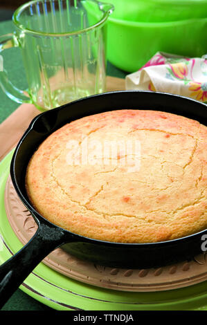 High angle view of corn bread in saucepan on table at home Stock Photo