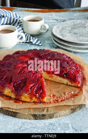 Close-up of baked strawberry tart on table Stock Photo