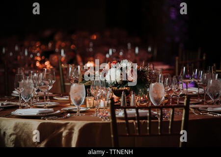 Place setting on dining table at restaurant Stock Photo