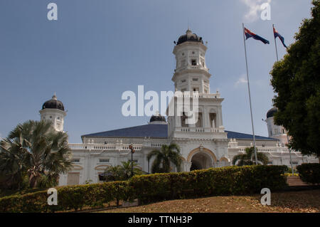 Sultan Abu Bakar State Mosque uilding front entrance against blue 