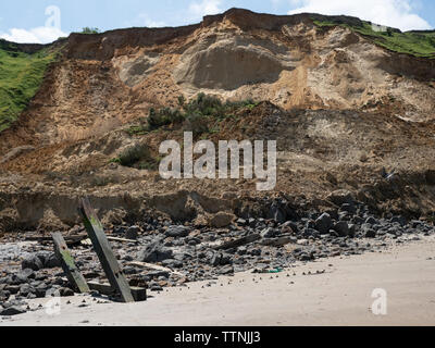 Sidestrand cliff fall and beach Norfolk June 2019 Stock Photo