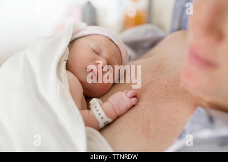 Cute newborn baby boy with mother in hospital Stock Photo