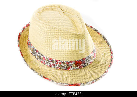 Summer straw beach hat on white background Stock Photo