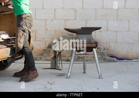 Unrecognisable young horse farrier getting ready for work Stock Photo