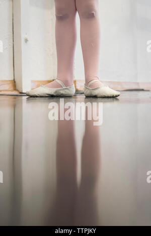 Low section of girl practicing ballet at home Stock Photo
